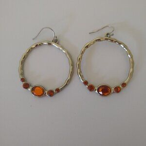 Orange Gold Circle Earrings